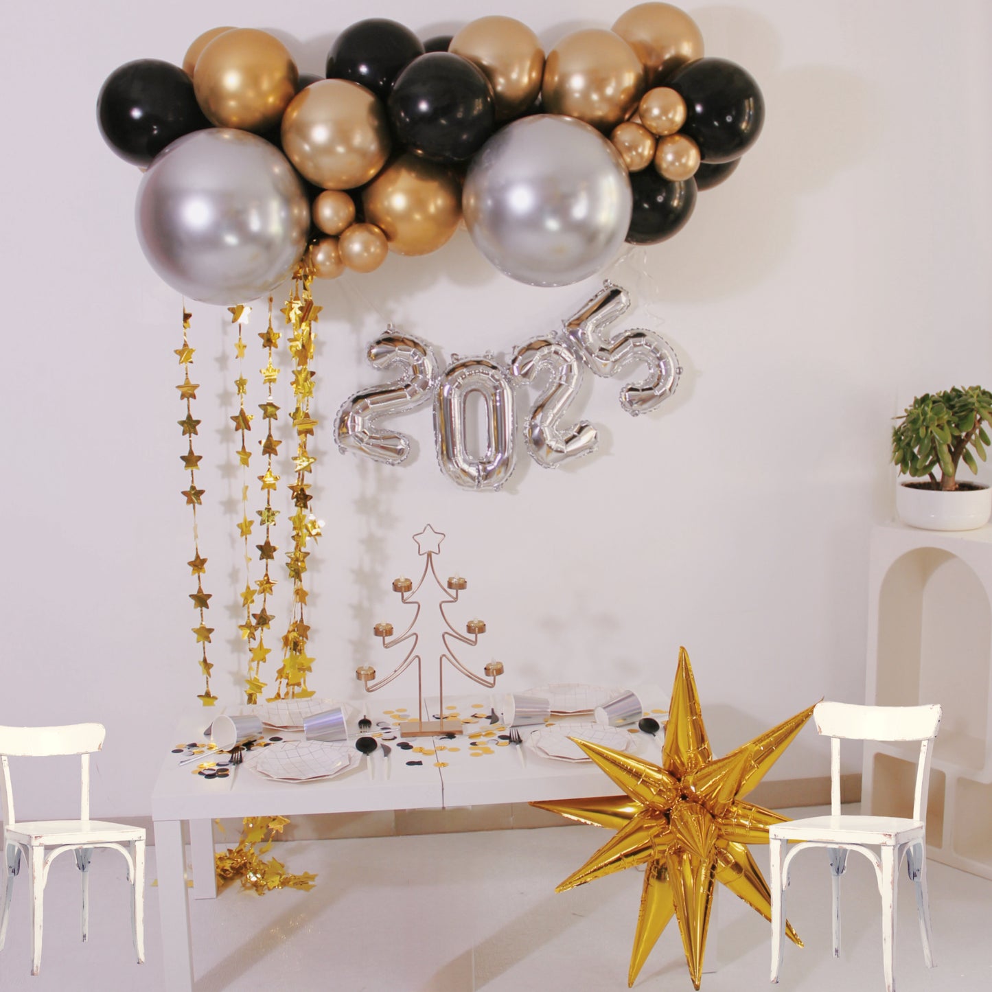 BALLONS CHIFFRE 2025 ARGENT EN ALUMINIUM POUR DÉCORATION DE FÊTE