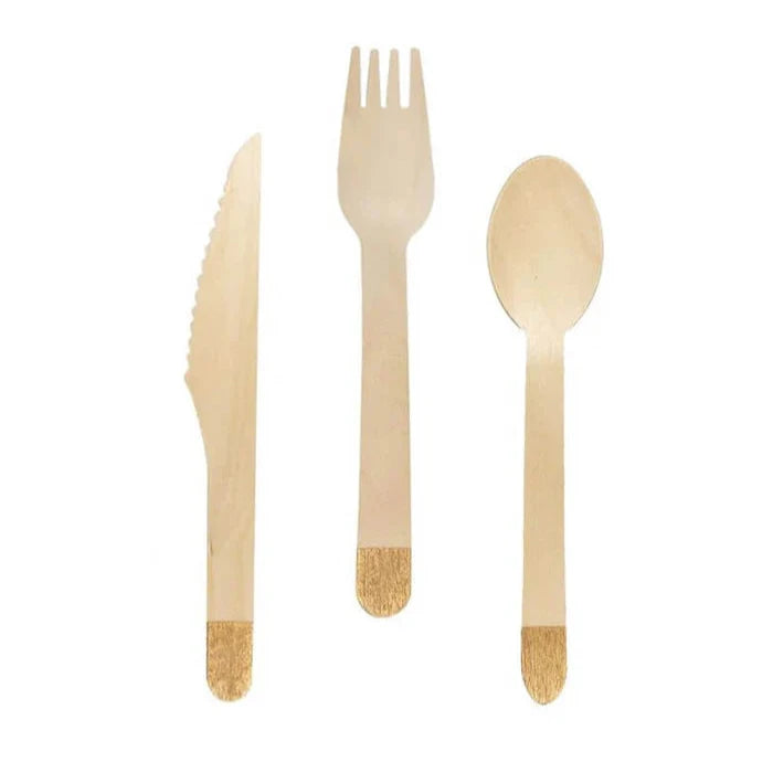 COUVERTS EN BOIS OR - ENSEMBLE DE 24 PIÈCES PARFAIT POUR FÊTES ET ANNIVERSAIRES