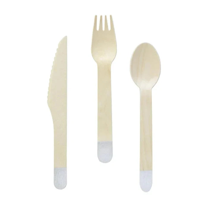 COUVERTS EN BOIS ARGENT - ENSEMBLE DE 24 PIÈCES PARFAIT POUR FÊTES ET ANNIVERSAIRES