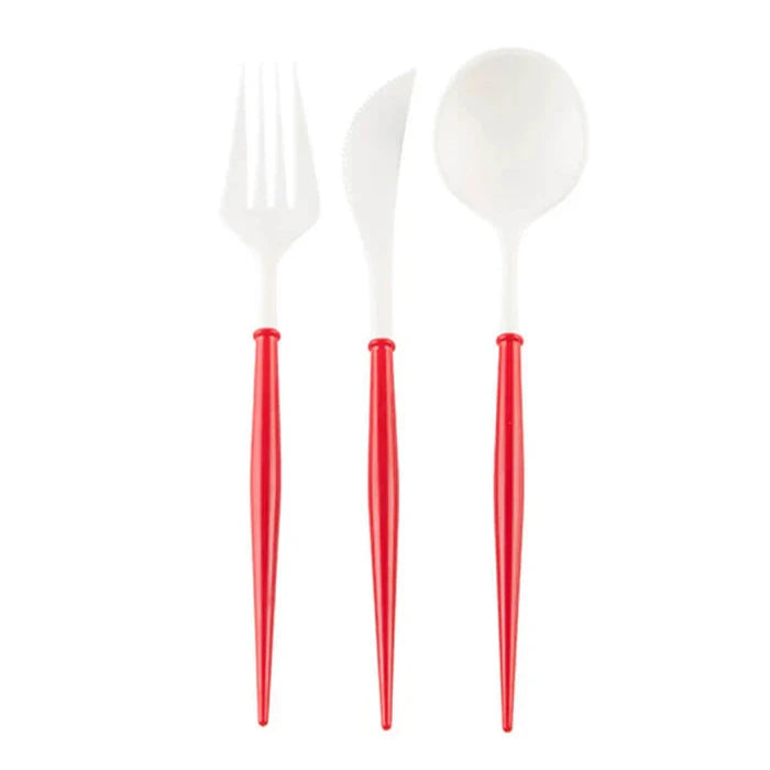 COUVERTS ÉLÉGANTS ROUGE & BLANC - JEU DE 24 PIÈCES RÉUTILISABLES