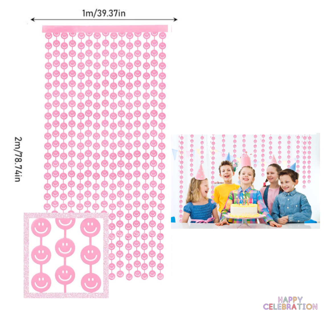 RIDEAU DE FÊTE SMILEY ROSE