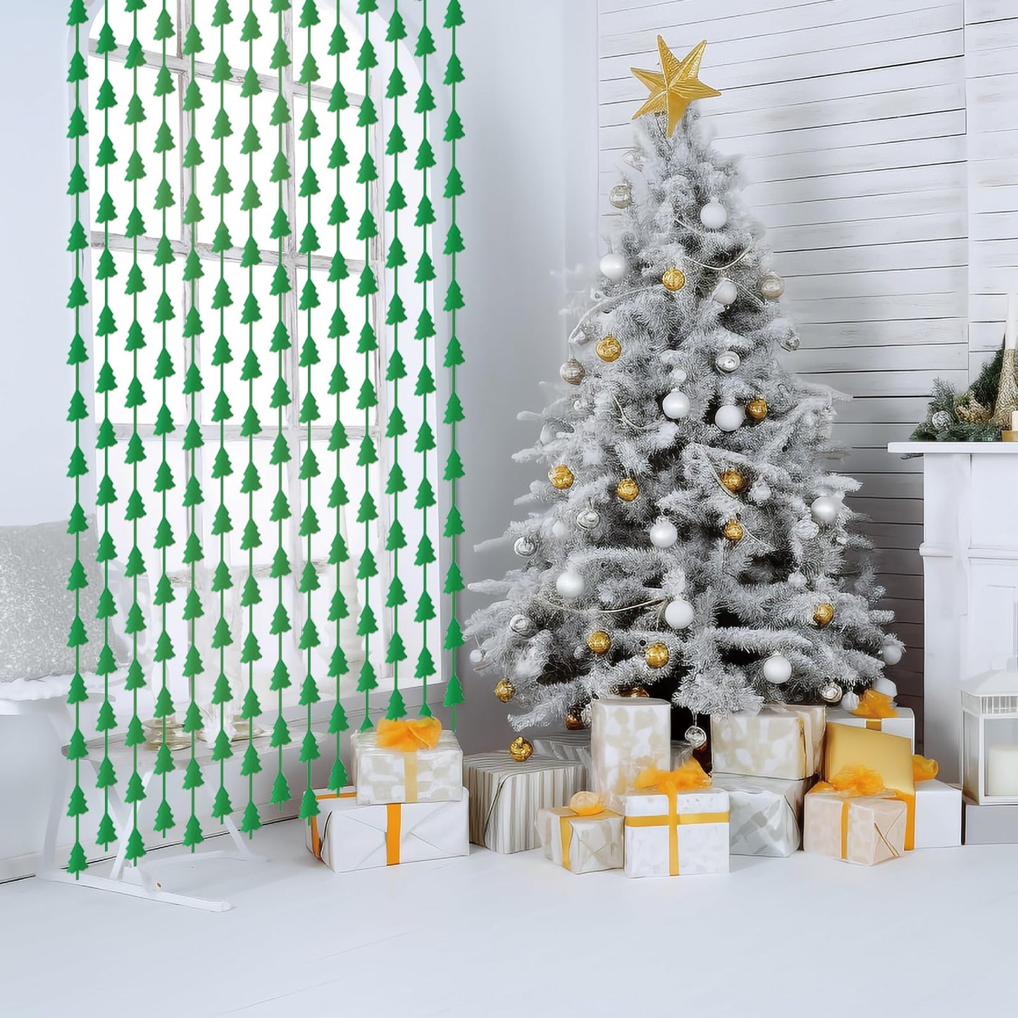 RIDEAU DE NOËL AVEC MOTIF SAPIN EN VERT