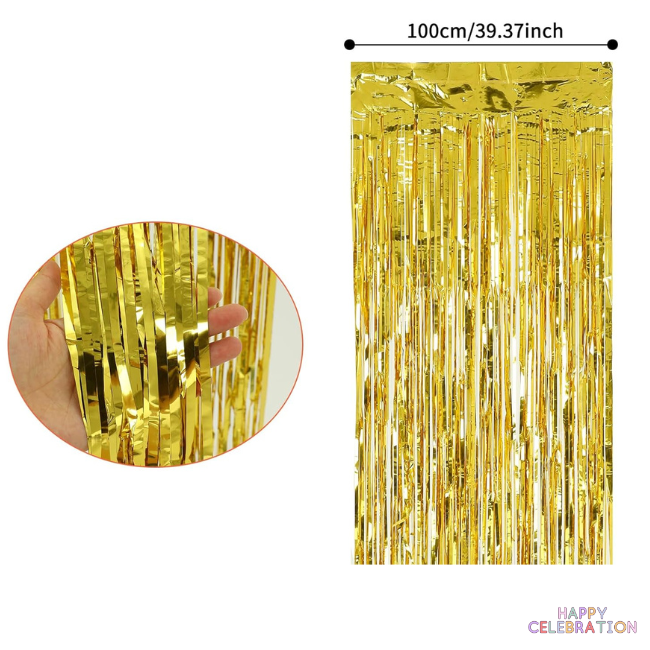 RIDEAU DE FÊTE MÉTALLIQUE À FRANGES COULEUR OR