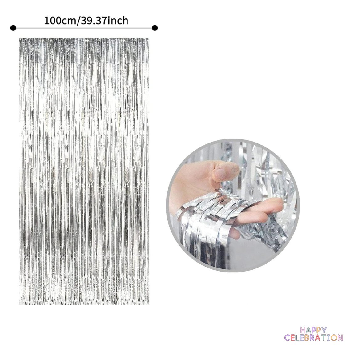 RIDEAU DE FÊTE MÉTALLIQUE À FRANGES COULEUR ARGENT