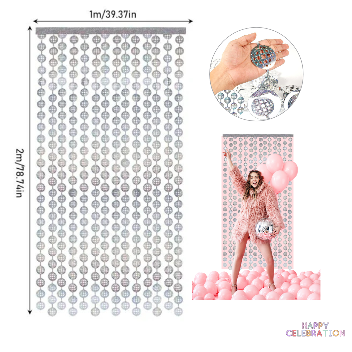 RIDEAU DE FÊTE BOULE DISCO