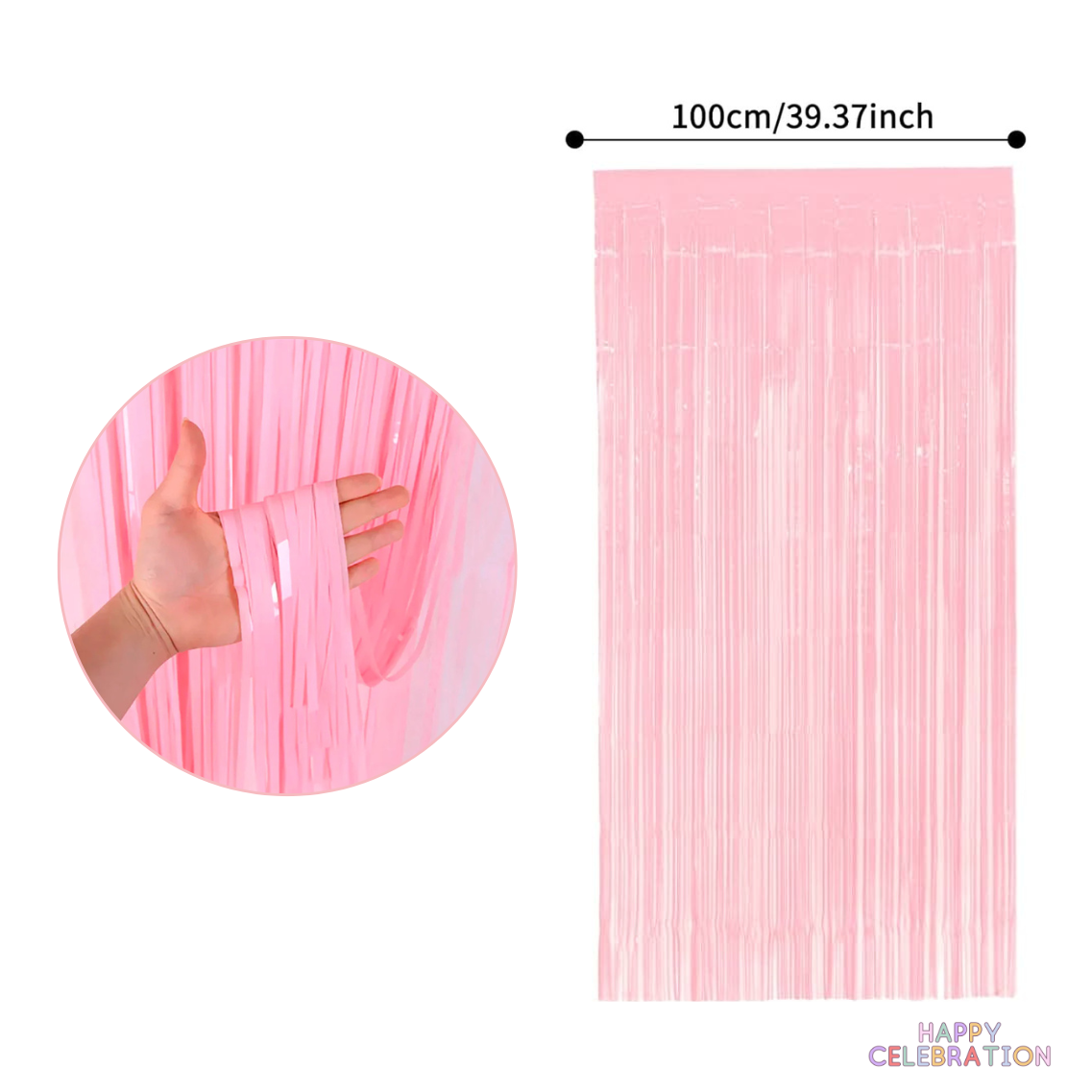 RIDEAU DE FÊTE À FRANGES COULEUR ROSE PASTEL