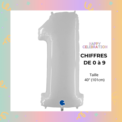 BALLON CHIFFRE BLANC 40(101cm)