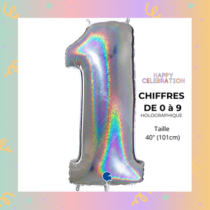 CHIFFRE HOLOGRAPHIQUE ARGENT 40″(101cm)